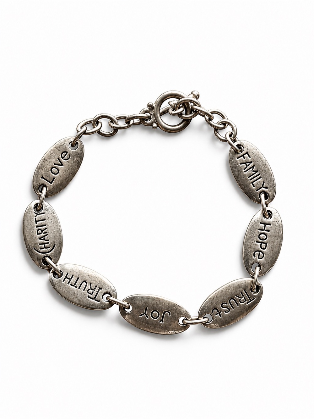 Silver Tone Inspirational Bracelet Hope Faith Love Joy Trust Jewelry Y2K